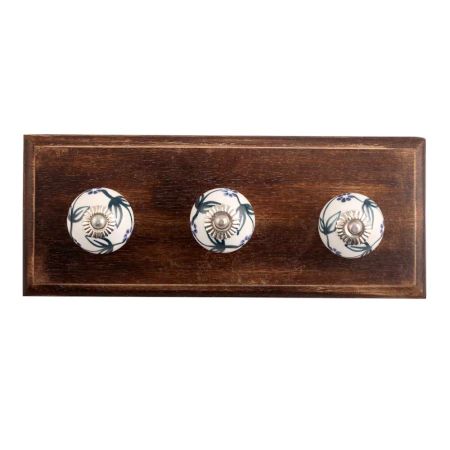 Blue Spring Flower Ceramic Wooden Hooks